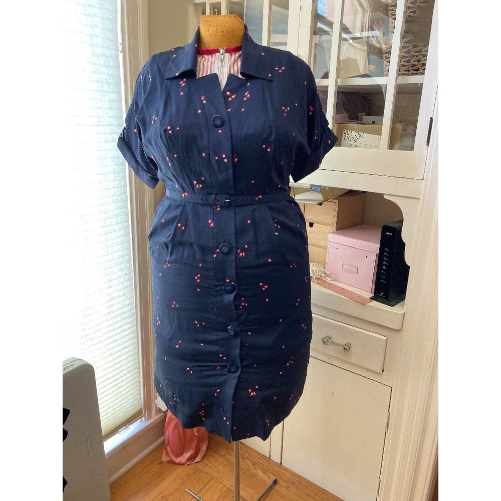 Vintage 1950s Dress - Blue Rayon